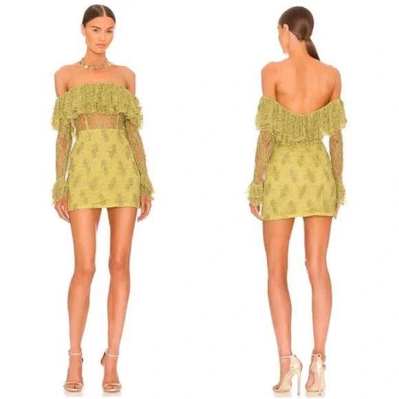 Retrofete | Dresses | Retrofete Lime Green Sequined Castella Off The  Shoulder Mini Dress Size M | Poshmark